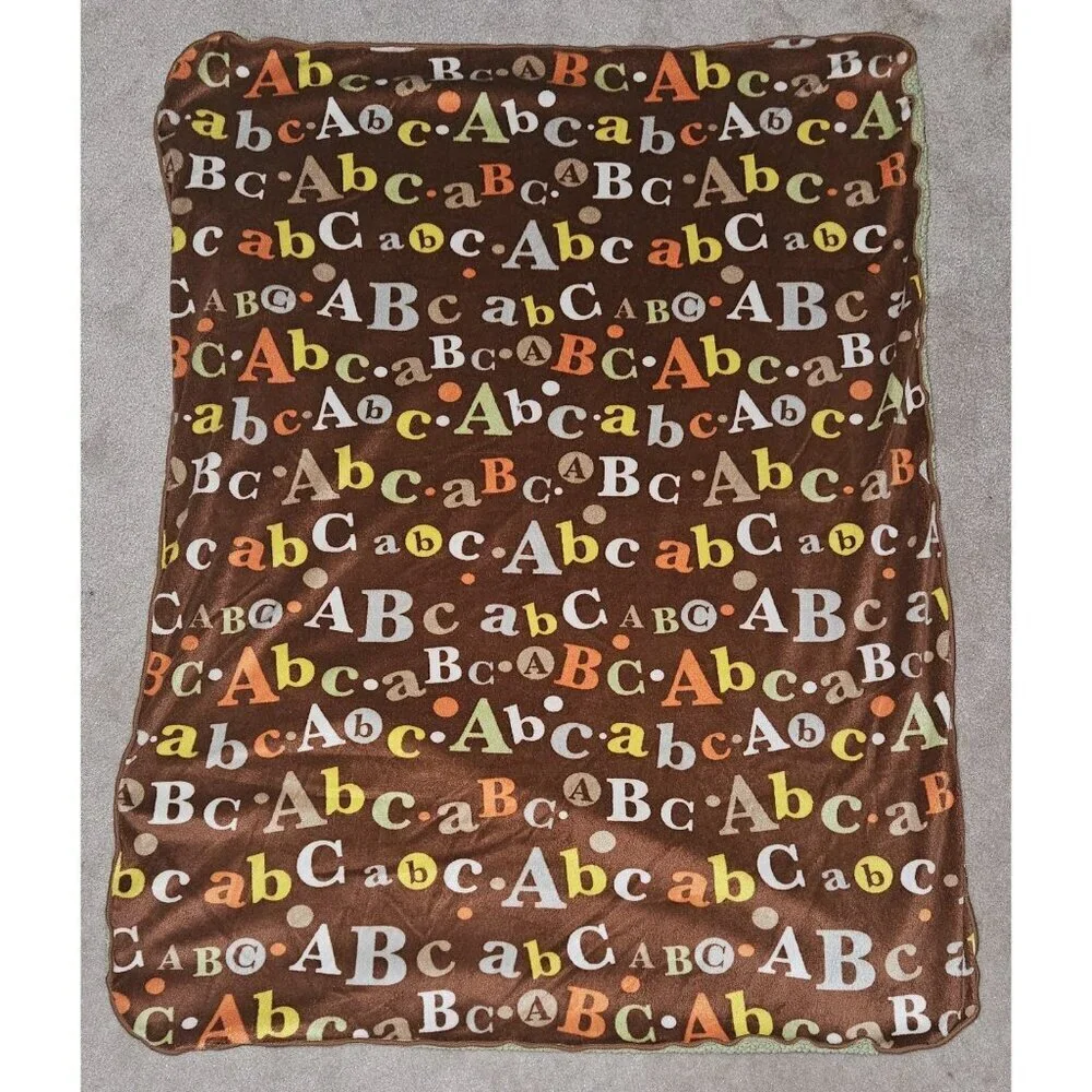 ABC Letters Alphabet Brown Green Fleece Baby Blanket 29x38